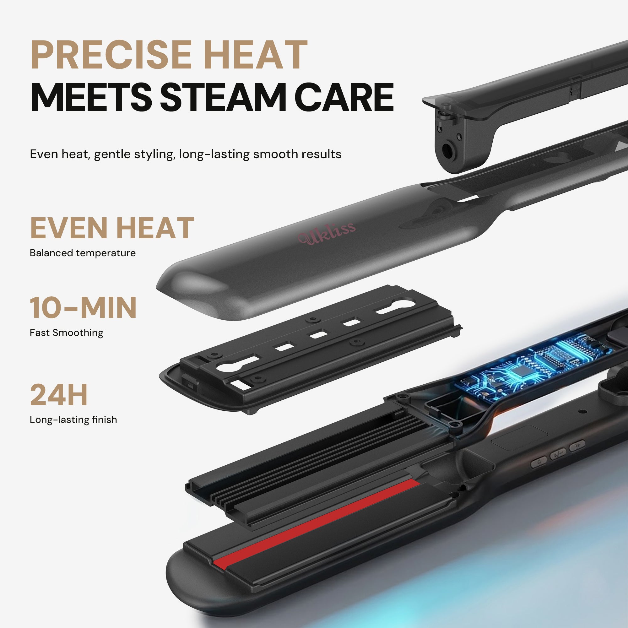 Steam Hair Straightener & Curling Tool, Infrared Protection, Frizz Smoothing for All Hair Types