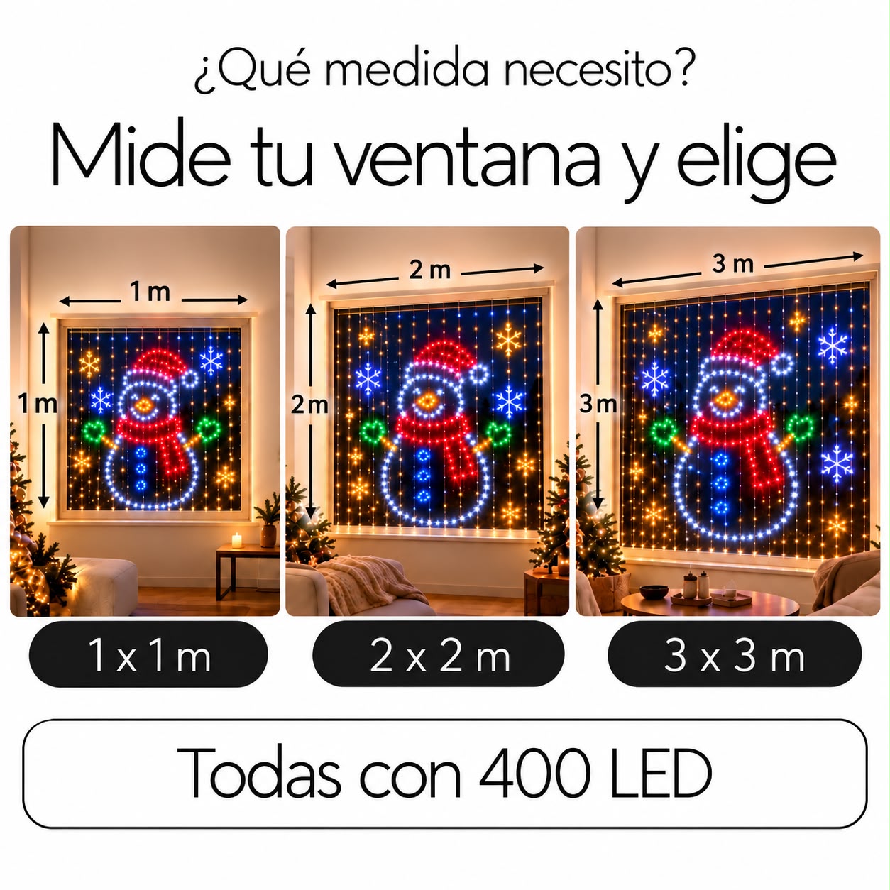 Medidas: 1 × 1, 2 × 2 y 3 × 3 m