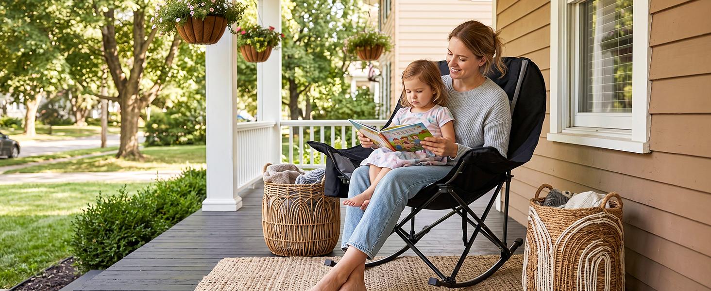 ABORON Heated Rocking Chair, XXL Oversized Folding Outdoor Camping Chair, Padded Lawn Chair - Oxford Fabric, Full Body Cushion, Built-in Cooler, Side Pocket, 400lb Capacity, for Balcony, Patio,Sports Events,Camping Gear【Battery Not Included】sohochic