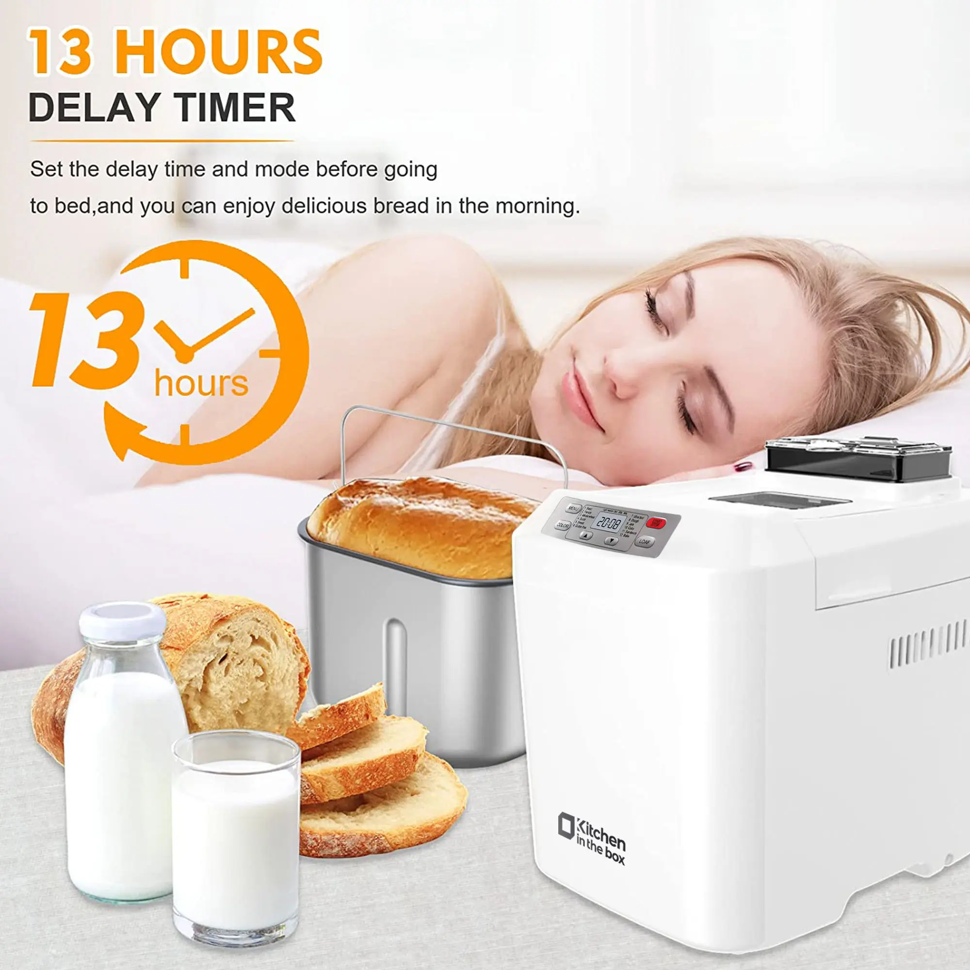 Bread Maker Machine, 12-in-1 Automatic Bread Maker with Auto Fruit Nut Dispenser, 2 LB Large Capacity, Gluten-Free, 13H Delay Timer, 1H Keep Warm, 3 Crust Colors