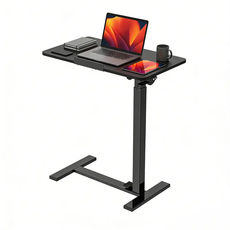 Overbed Bedside Table Adjustable with Wheels, Mobile Standing Stand Up Rolling Laptop PC Desks with Tilting Top Height Tray Side Computer Workstation