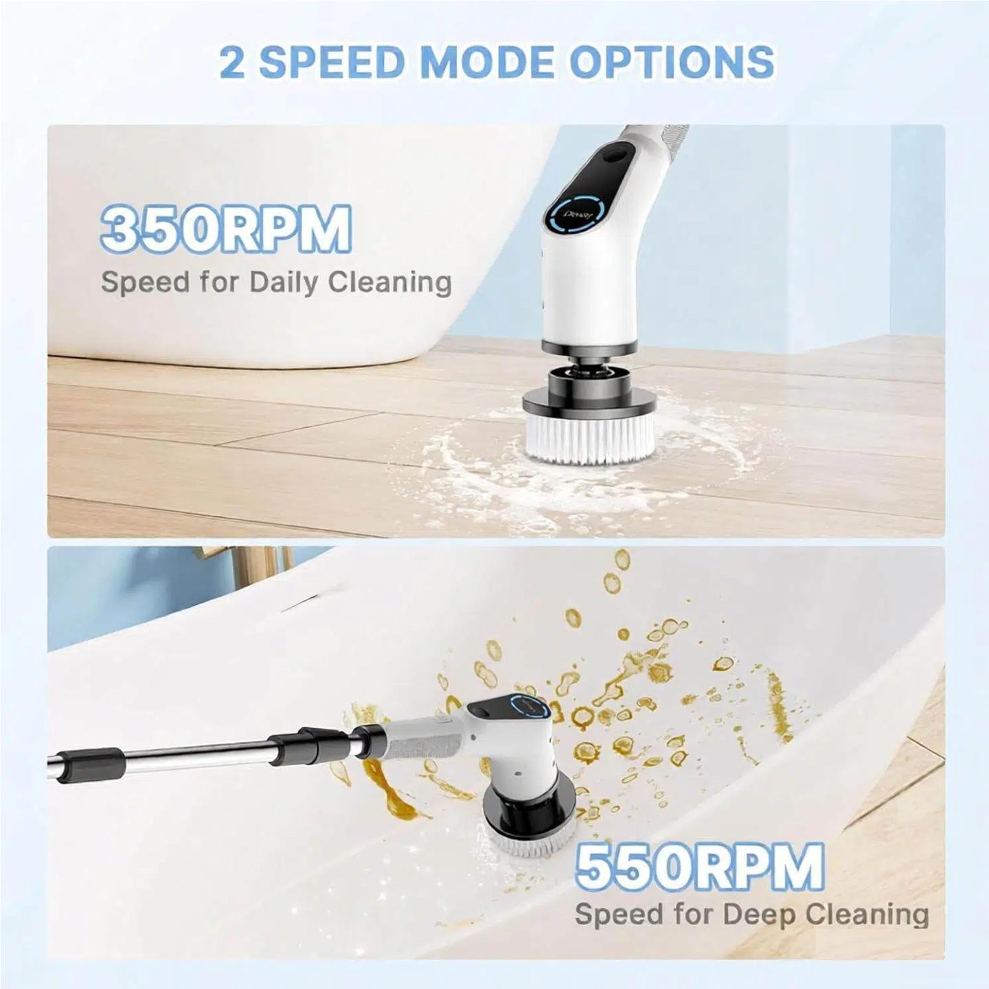 Dovety Cordless Handheld Electric Spin Scrubber Cleaning Set - 8 Replacement Heads, 2 Adjustable Low/High Speeds for Tasks, Extension Handle, Fast Charge Tool for Bathroom, Car, Households