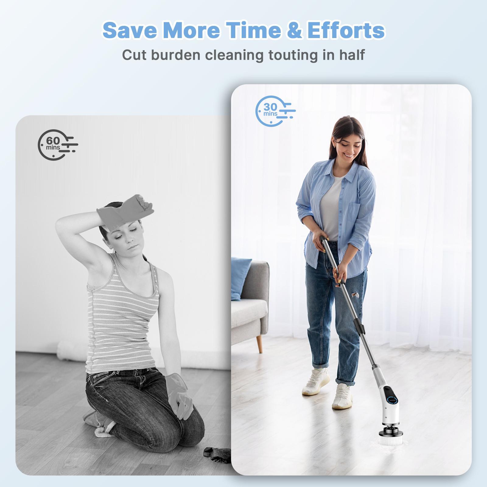 Dovety Cordless Handheld Electric Spin Scrubber Cleaning Set - 8 Replacement Heads, 2 Adjustable Low/High Speeds for Tasks, Extension Handle, Fast Charge Tool for Bathroom, Car, Households