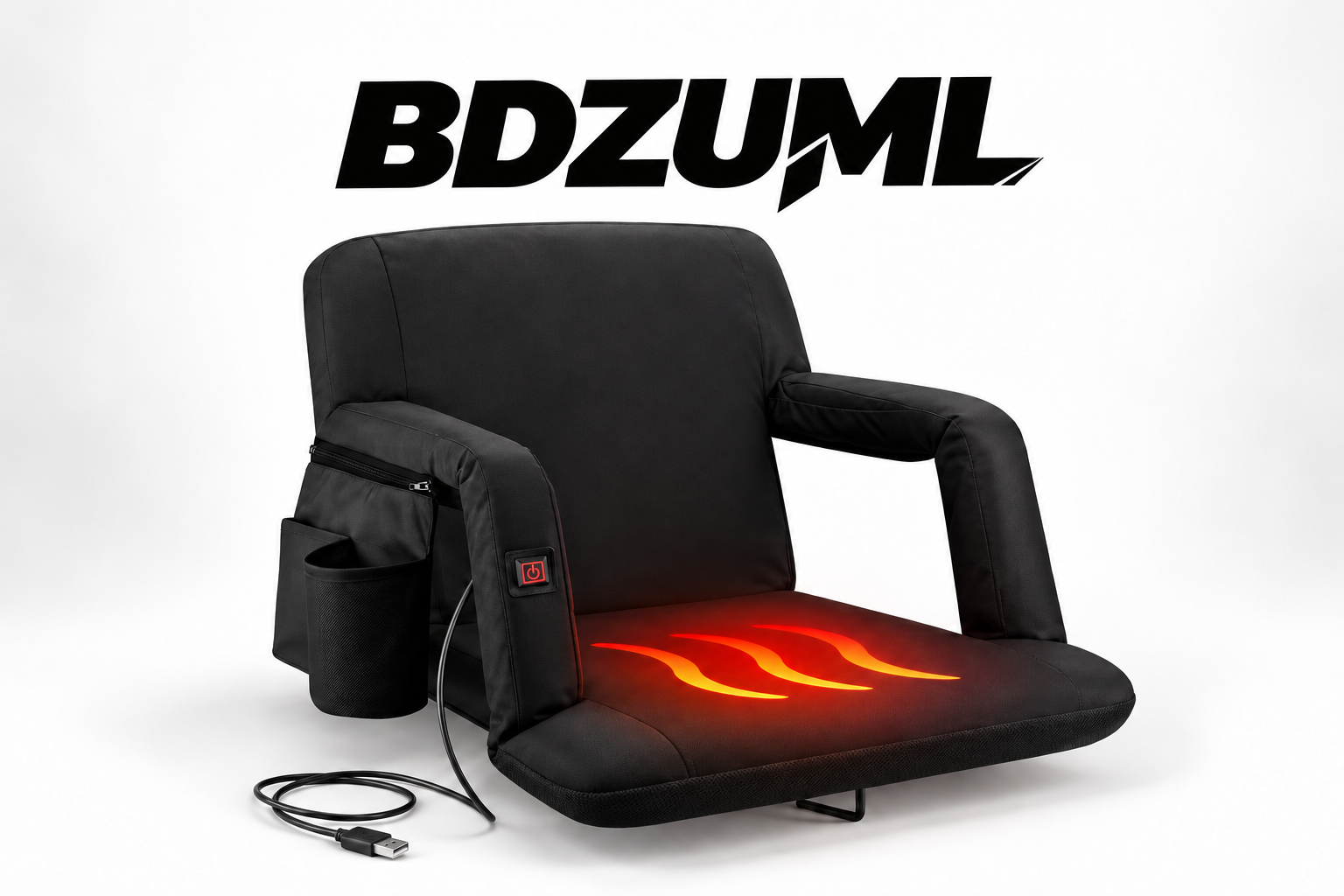 BDZUML black heated stadium seat with armrests, cup holder and USB cable