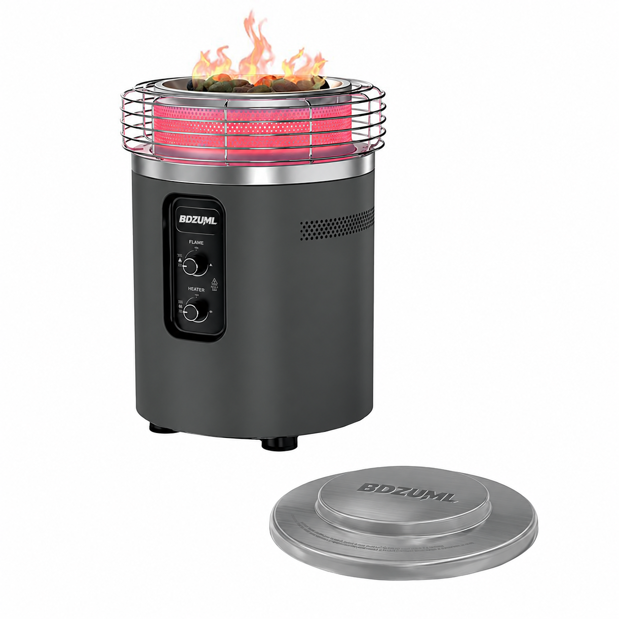 BDZUML outdoor heater and propane fire pit with included top cover