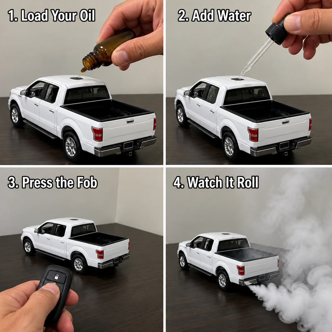 Truck diffuser: fragrance, water, remote and mist demonstration