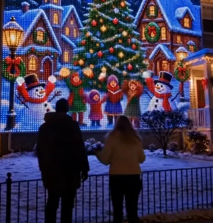 Christmas pixel light display outside a home