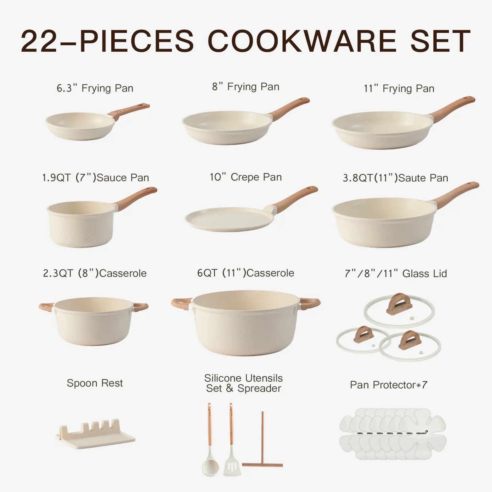 22-Piece Ceramic Nonstick Cookware Set with Glass Lids