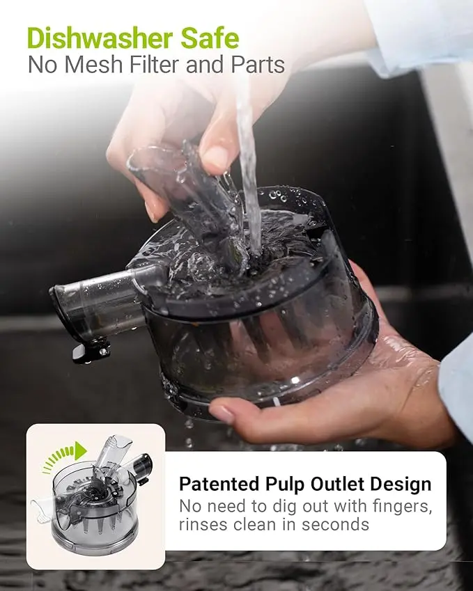 Cold Pressed Juicer - 6.5 in Extra Large Feed Chute Kitchen Accessories, Knob Control Adjustable Speed, Whole Fruit & Vegetable Compatible, Easy to Clean, High Juice Yield, BPA Free, Ideal for Fitness Routines & Gifting, Meal Prep & Family Meals