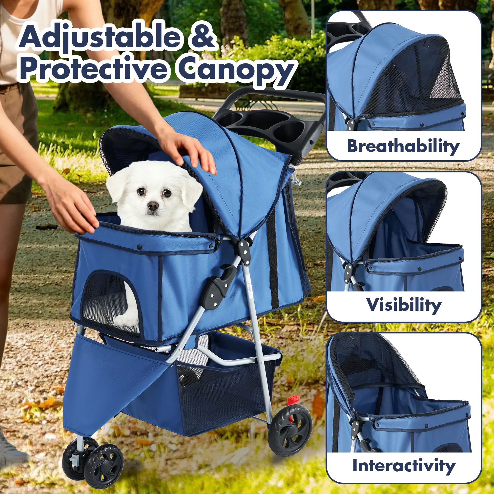 🐱🐶3-Wheel Pet Stroller, Foldable Breathable Pet Carrier for Small & Medium Dogs Cats