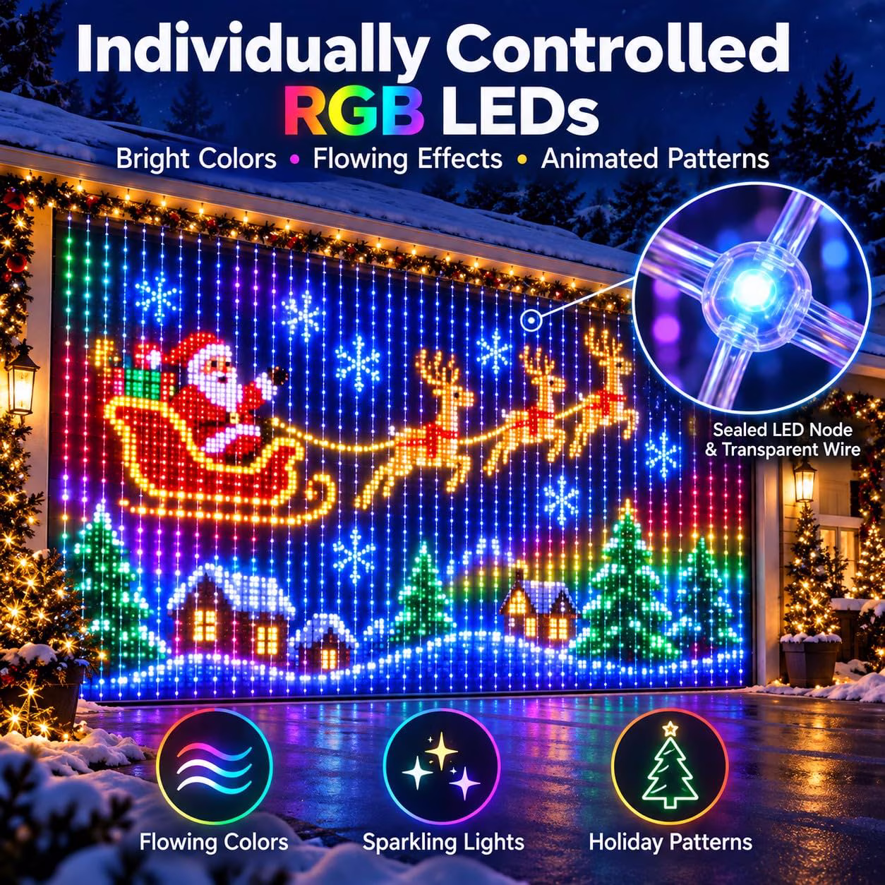 DIY LED Pixel Curtain Lights – App-Controlled Animated Christmas Display Screen