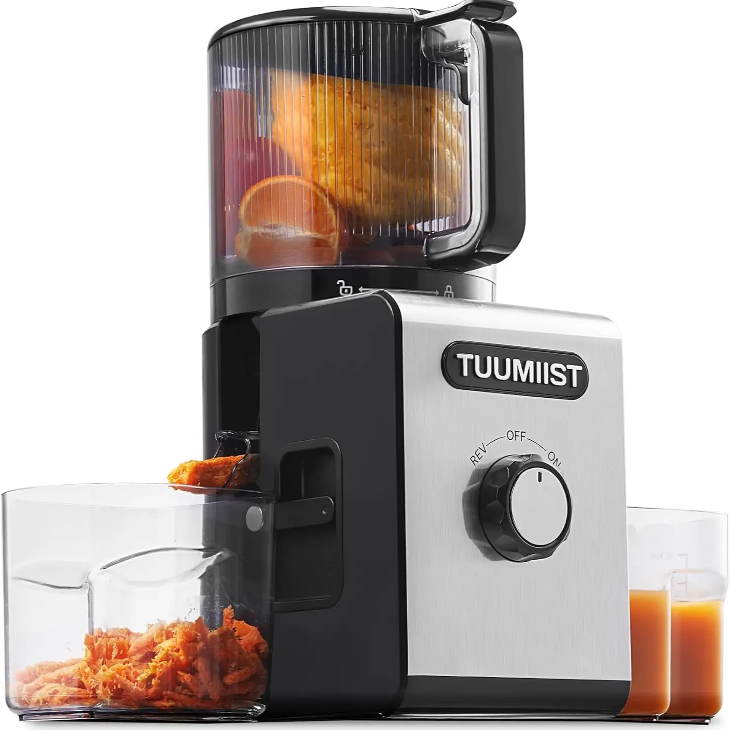 Cold Pressed Juicer - 6.5 in Extra Large Feed Chute Kitchen Accessories, Knob Control Adjustable Speed, Whole Fruit & Vegetable Compatible, Easy to Clean, High Juice Yield, BPA Free, Ideal for Fitness Routines & Gifting, Meal Prep & Family Meals