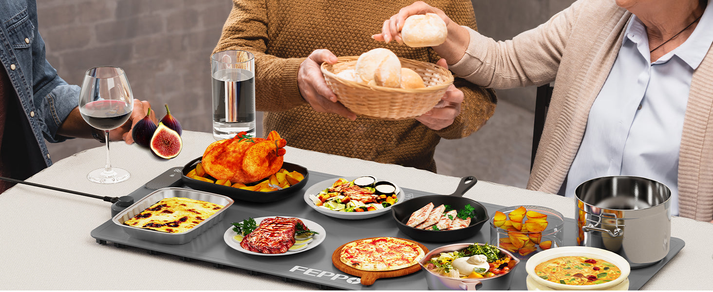 Warming mat with multiple dishes