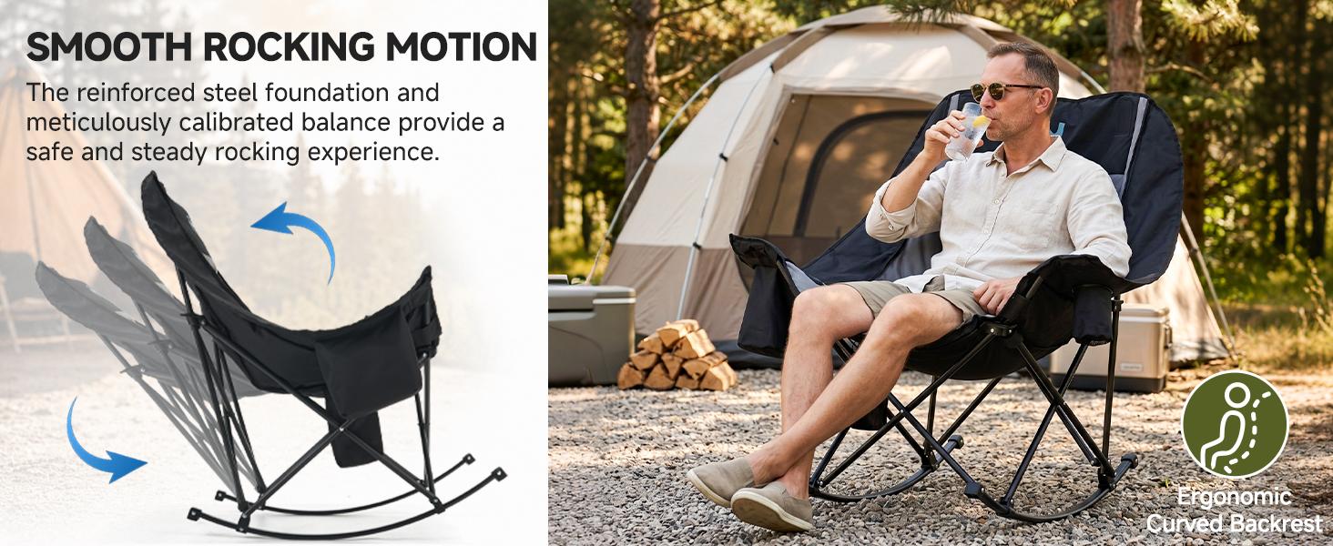 ABORON Heated Rocking Chair, XXL Oversized Folding Outdoor Camping Chair, Padded Lawn Chair - Oxford Fabric, Full Body Cushion, Built-in Cooler, Side Pocket, 400lb Capacity, for Balcony, Patio,Sports Events,Camping Gear【Battery Not Included】sohochic
