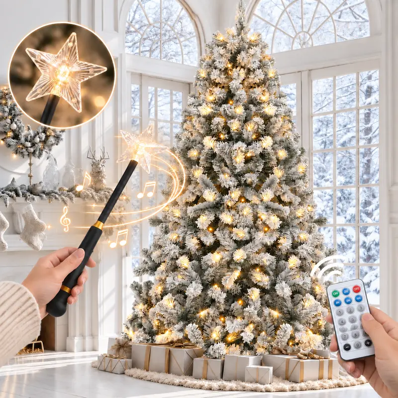 Pre-lit artificial Christmas tree with optional magic wand