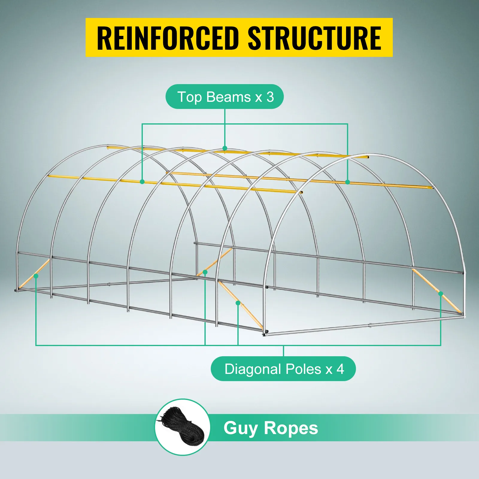 three top beams and four diagonal support poles