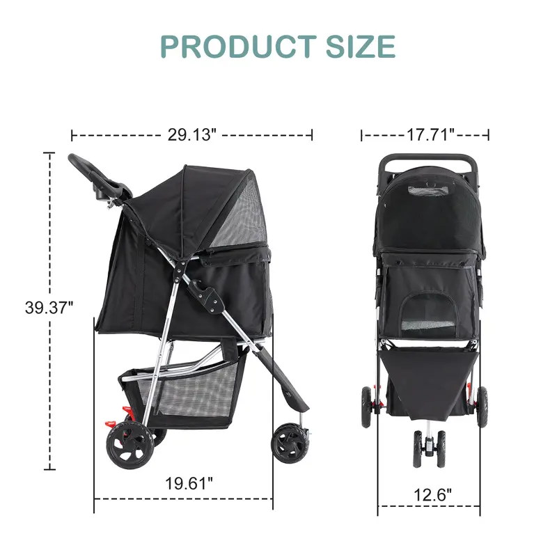 🐱🐶3-Wheel Pet Stroller, Foldable Breathable Pet Carrier for Small & Medium Dogs Cats