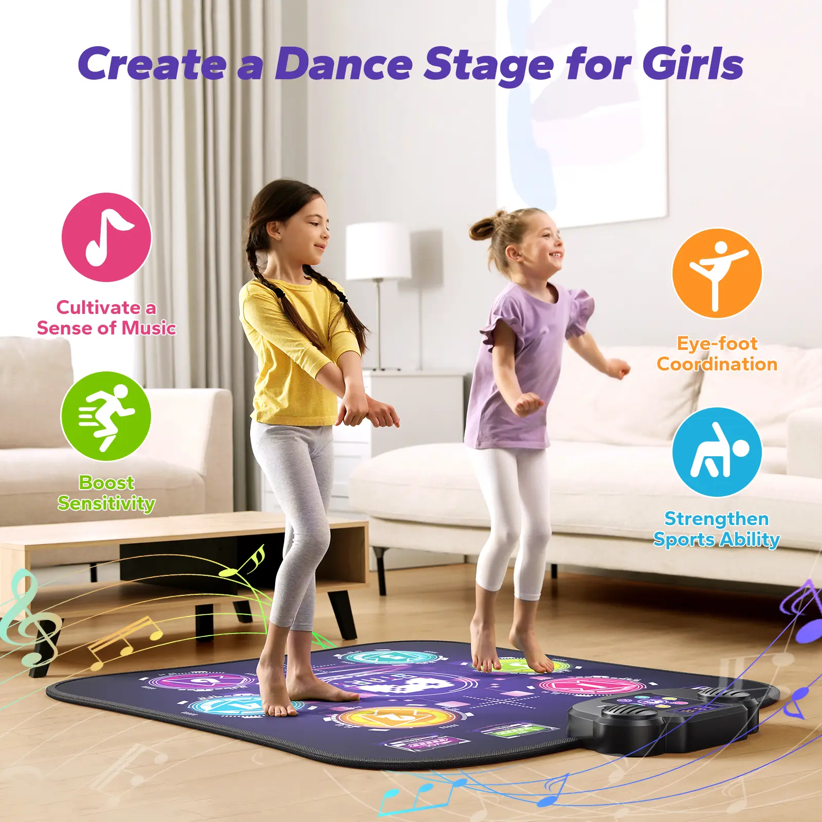 Bluetooth Light-up Dance Mat for Kids, 8-Button Electronic Dance Game Pad