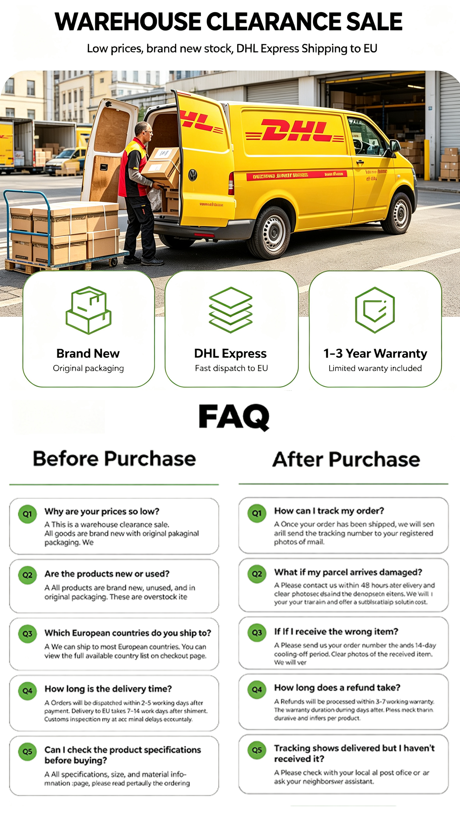 Warehouse Clearance Sale - DHL Express Shipping to EU