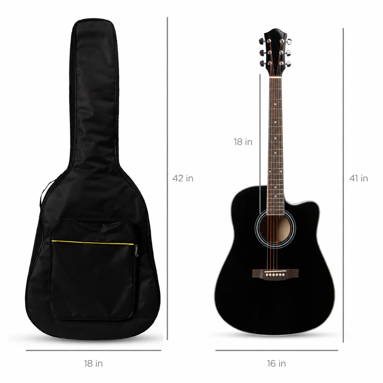 41-inch acoustic guitar and logo-free 42-inch carrying case dimensions