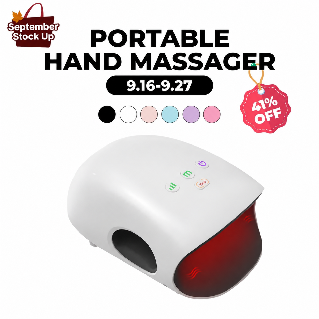 Portable Cordless Hand Massager 026H White Heating