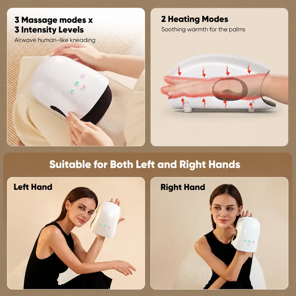 Portable Cordless Hand Massager 026H White Heating