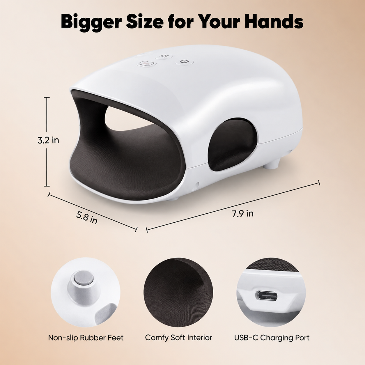 Portable Cordless Hand Massager 026H White Heating