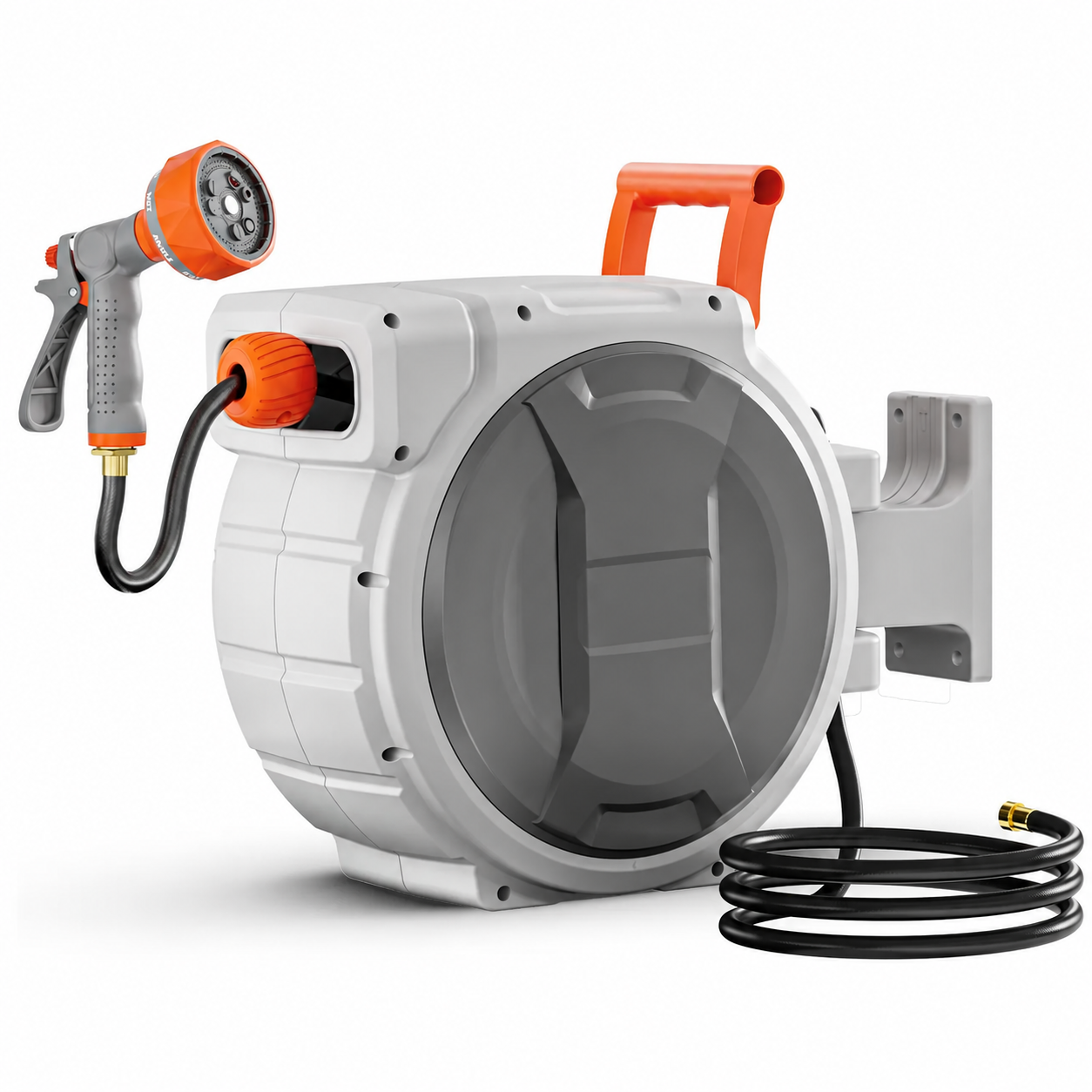 Wall-mounted retractable garden hose reel
