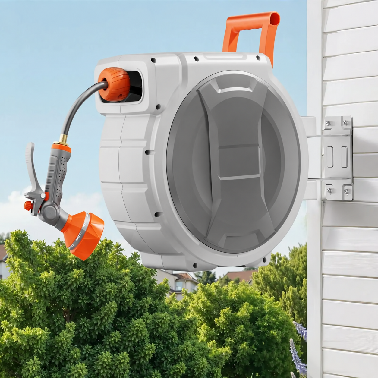 Wall-mounted retractable garden hose reel