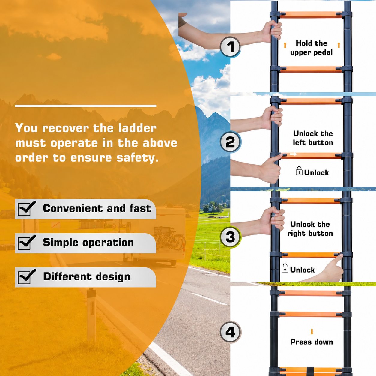 Telescopic ladder product detail without third-party logo