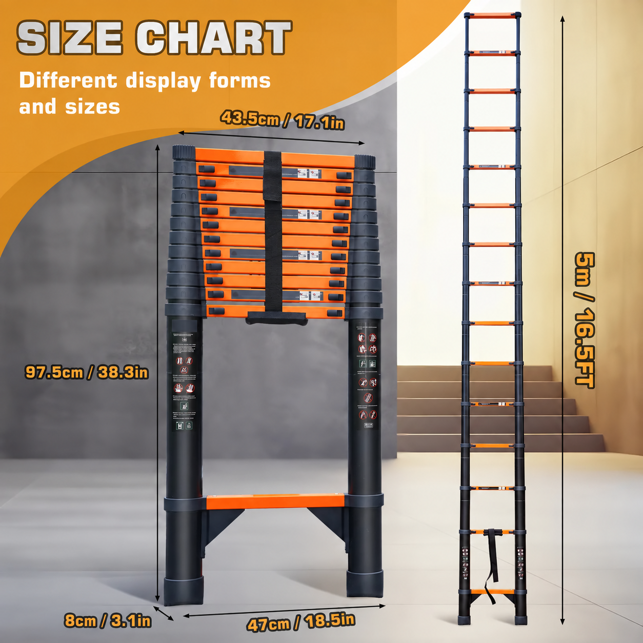 Telescopic ladder 16.5FT without third-party logo