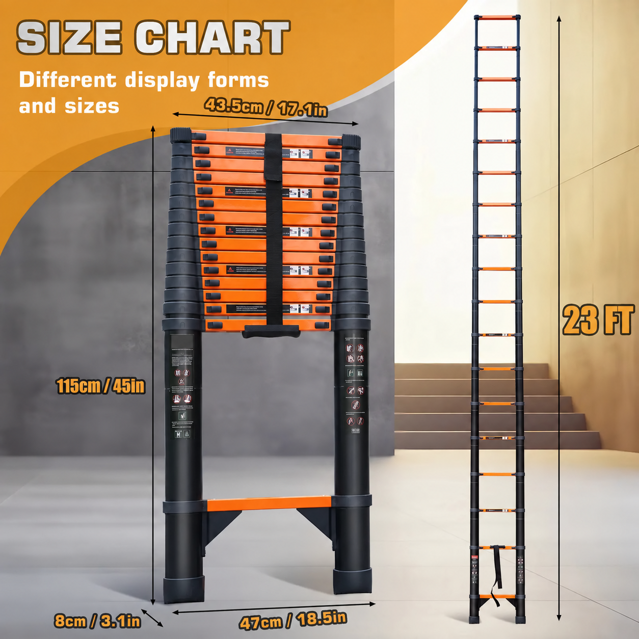 Telescopic ladder 23FT without third-party logo