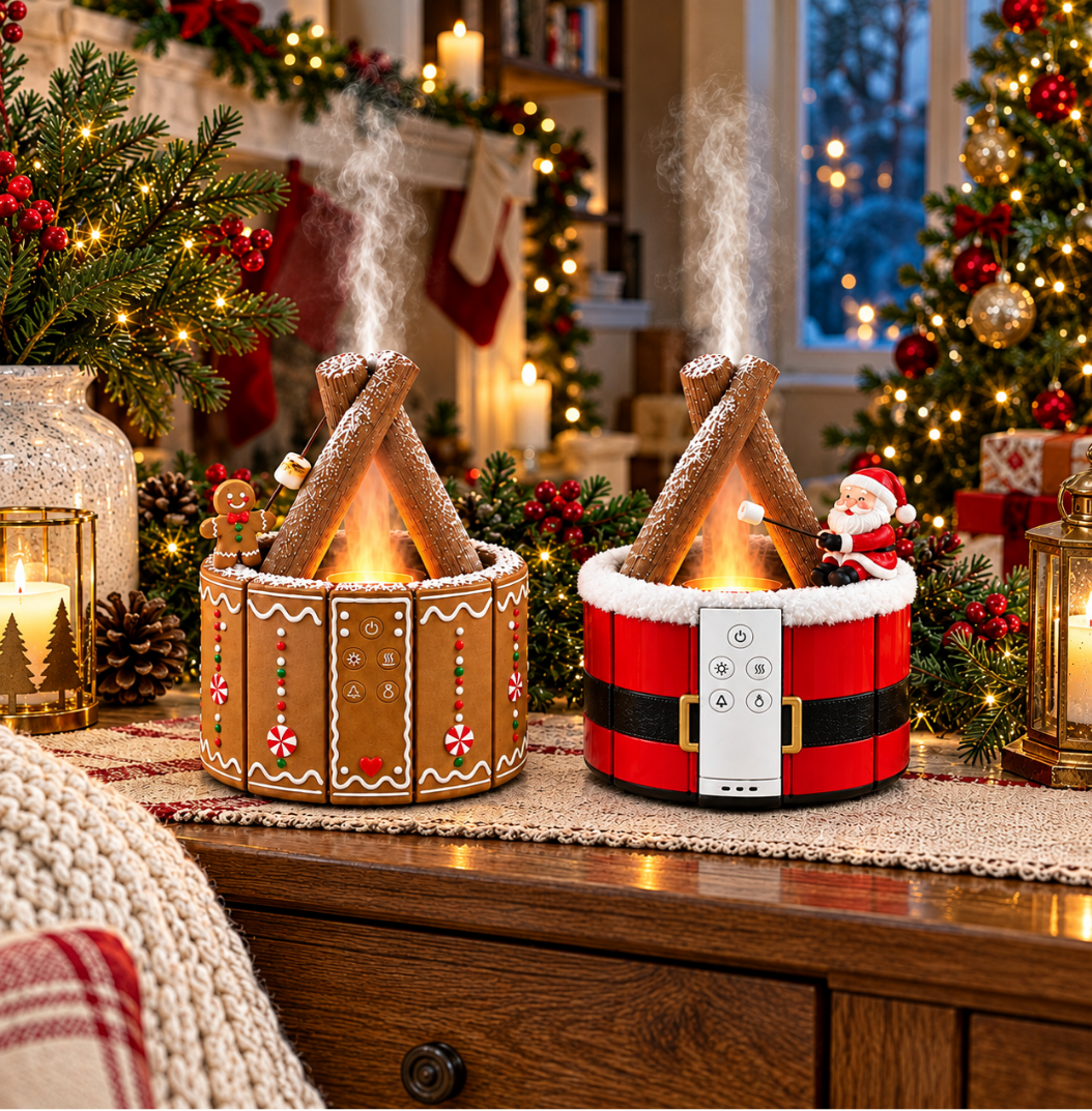 MerryMist Diffuser: Santa and Gingerbread designs in a Christmas setting