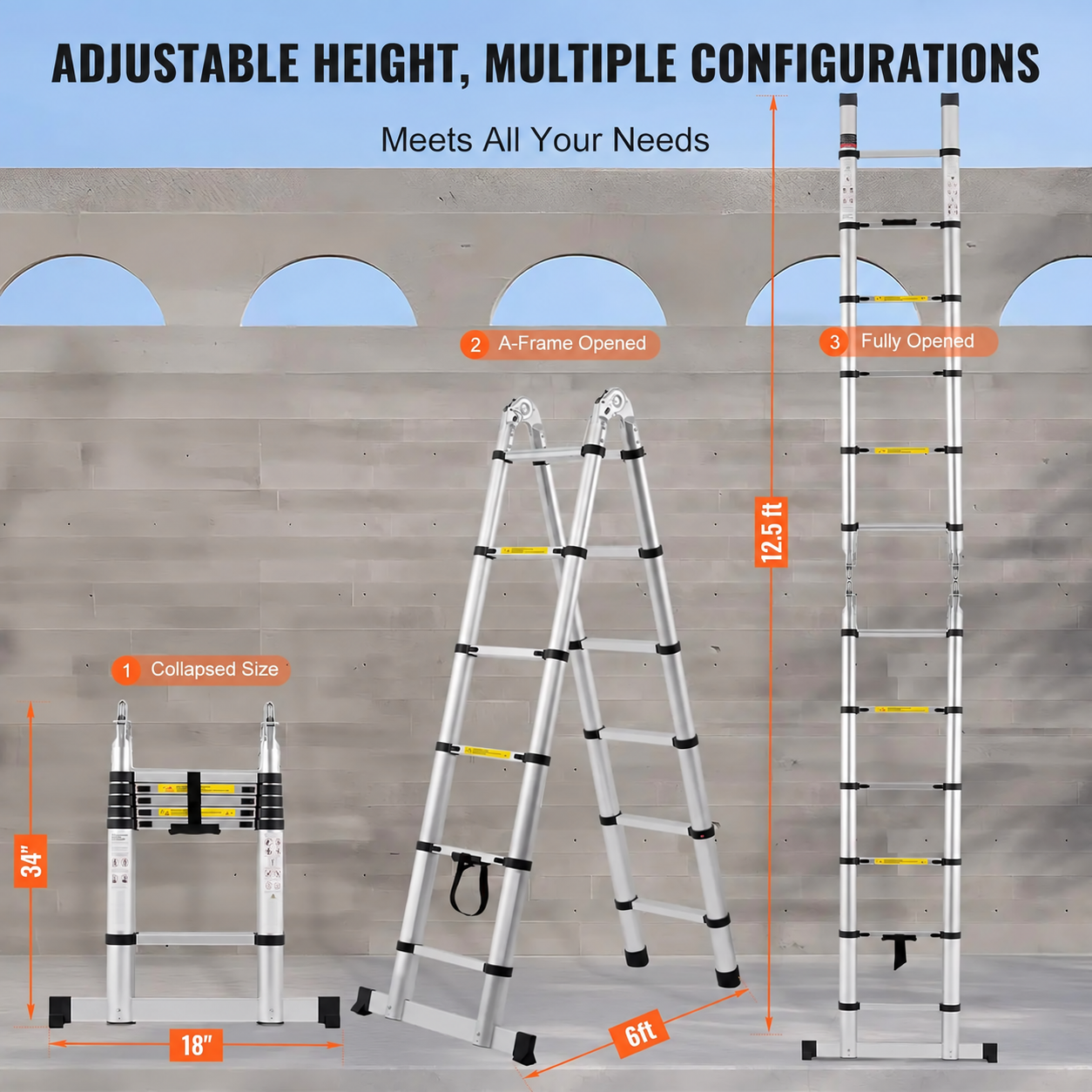 12.5 ft A-frame ladder configurations