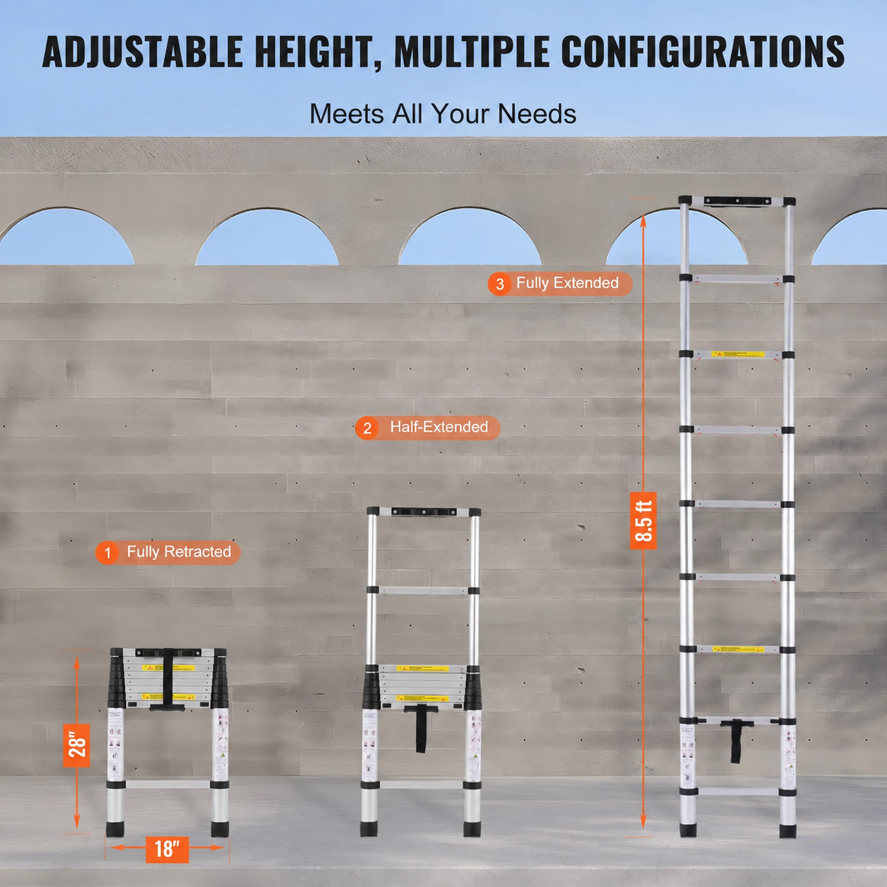 8.5 ft telescoping ladder configurations