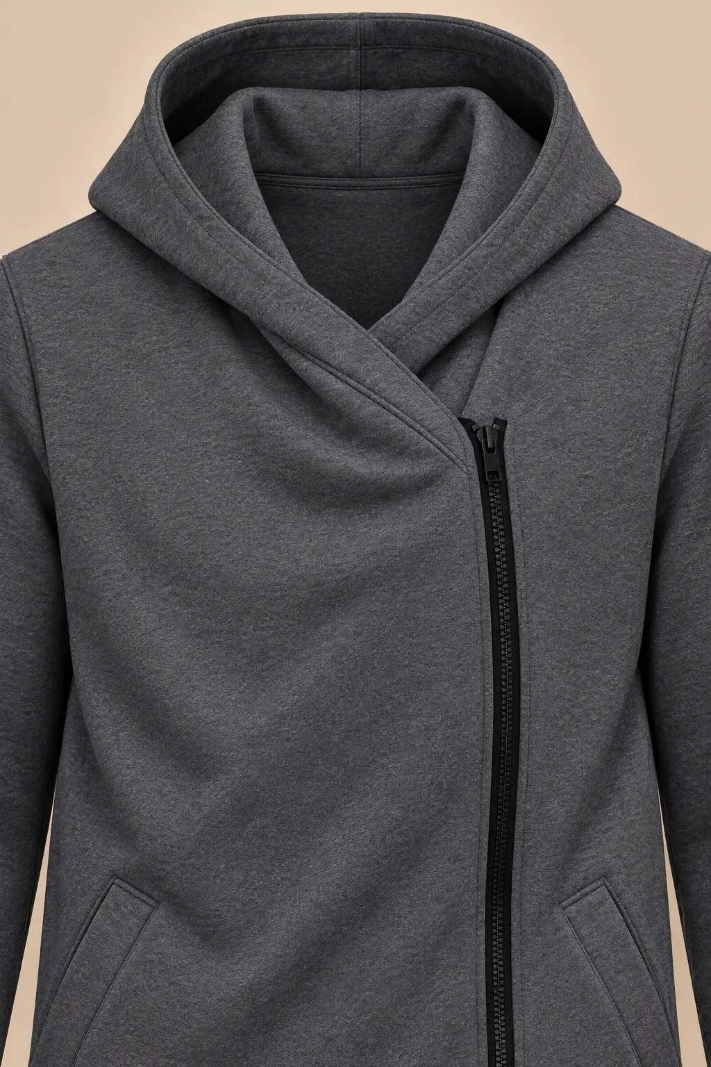 Dark gray hooded cargo jogger set construction detail