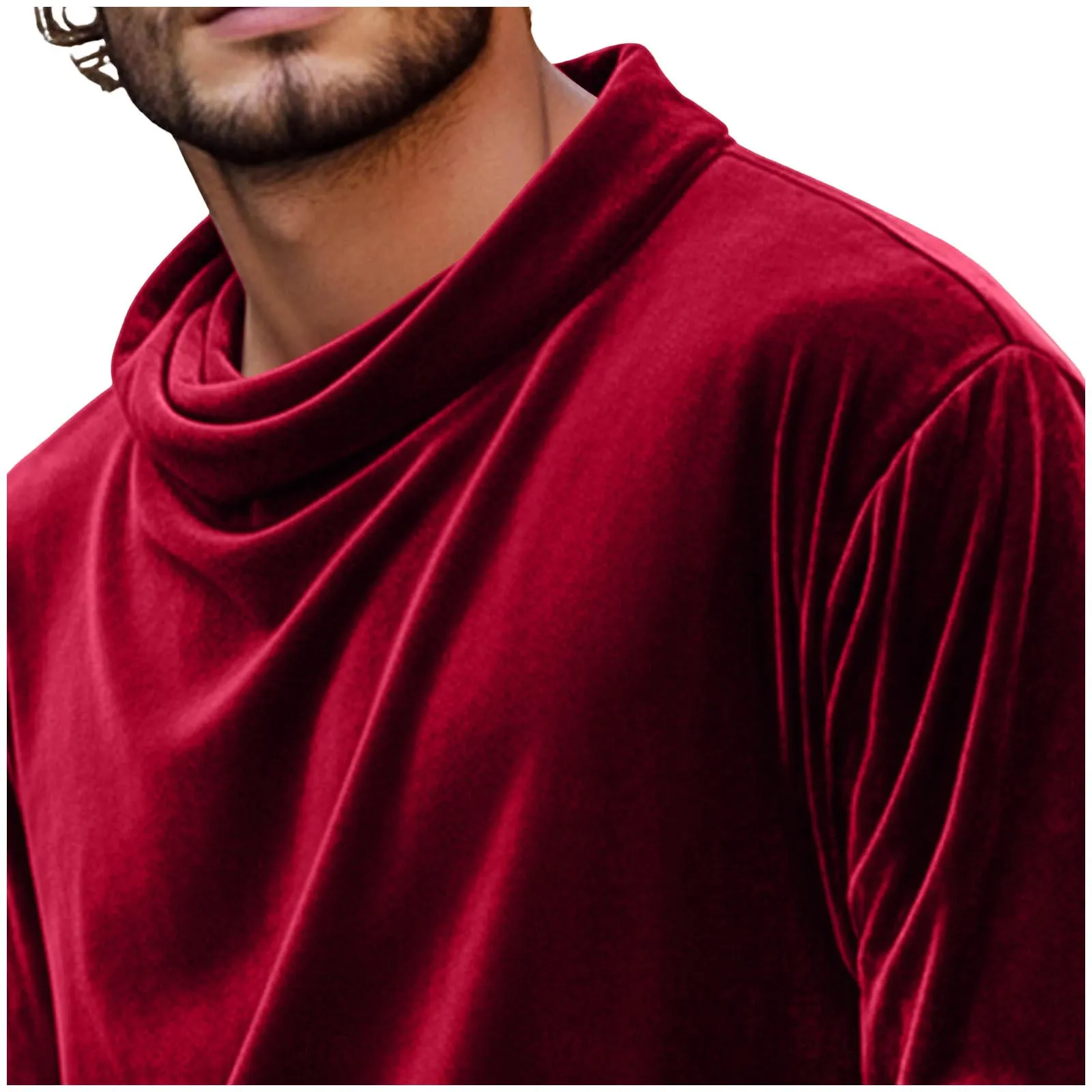 Men's wine red velvet pullover detail