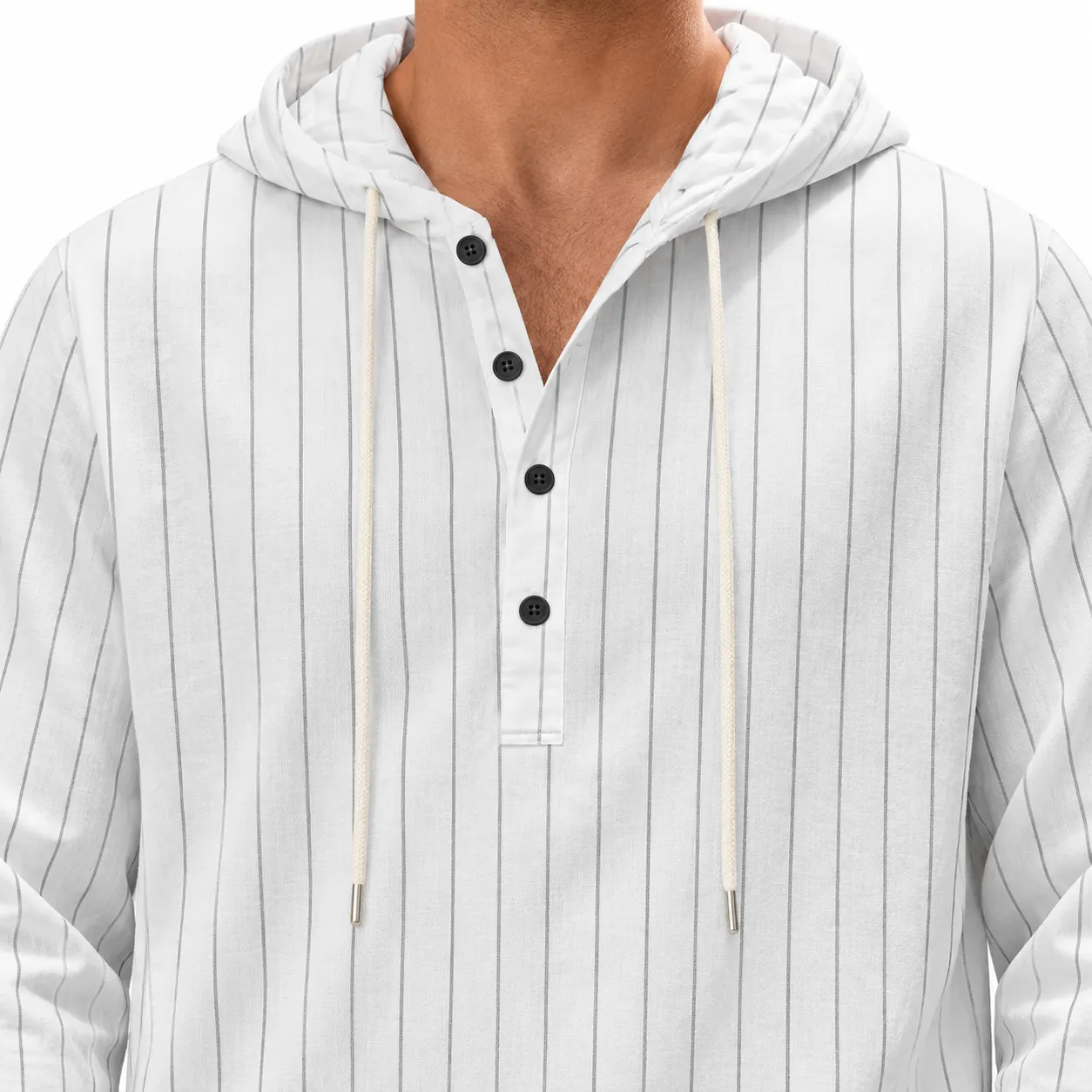 Striped hooded pullover detail