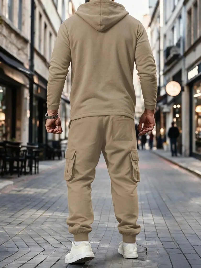 Hooded zip cargo jogger set detail