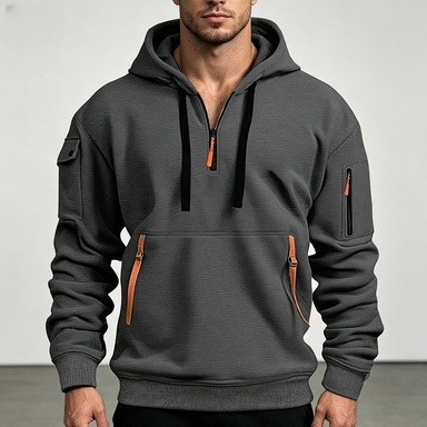 Men's multi-pocket hooded pullover color detail