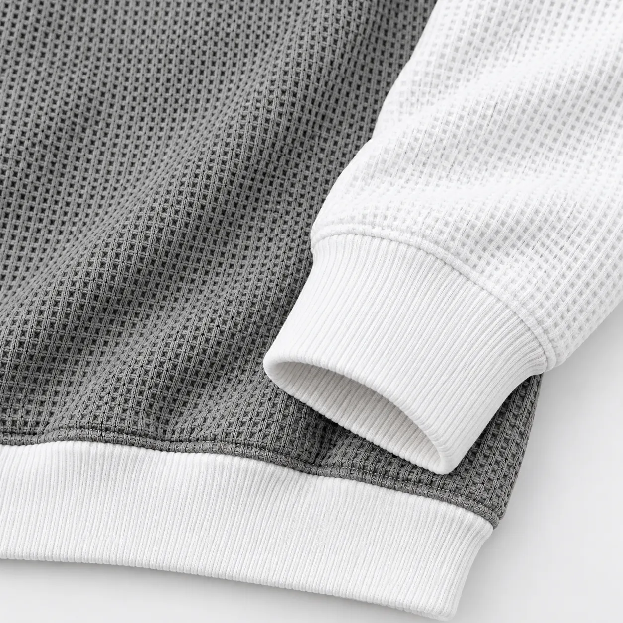 Color-block waffle pullover detail 2