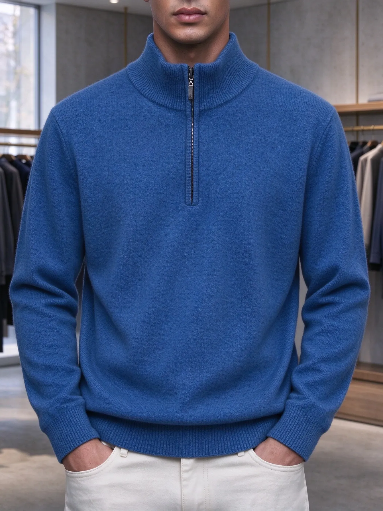 ⏰CLEARANCE💥 Men's Casual Comfortable Solid Zipper Cashmere Sweater Top