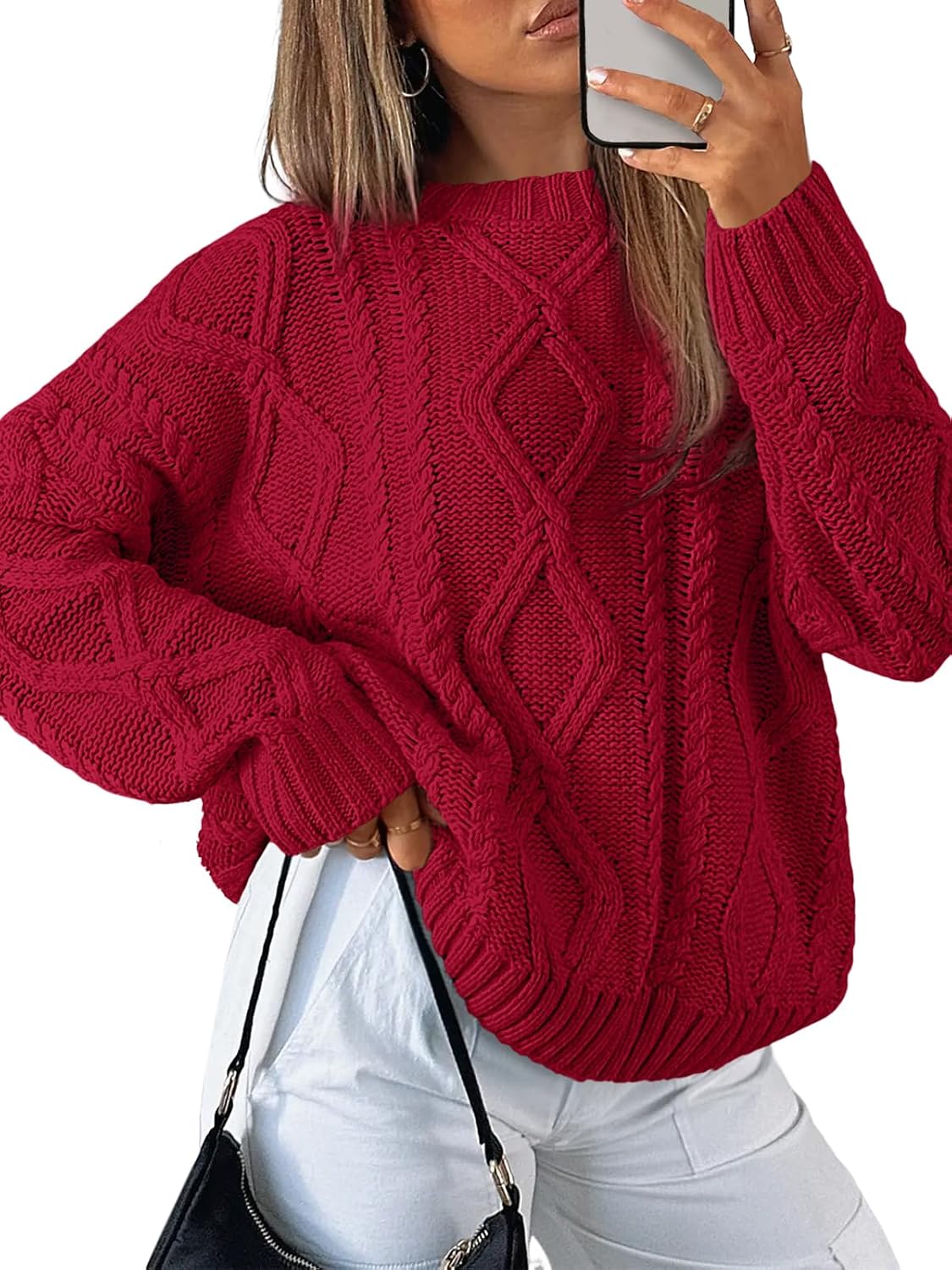 Women's Cozy Cable Knit Sweater – Oversized Chunky Pullover for Fall & Winter