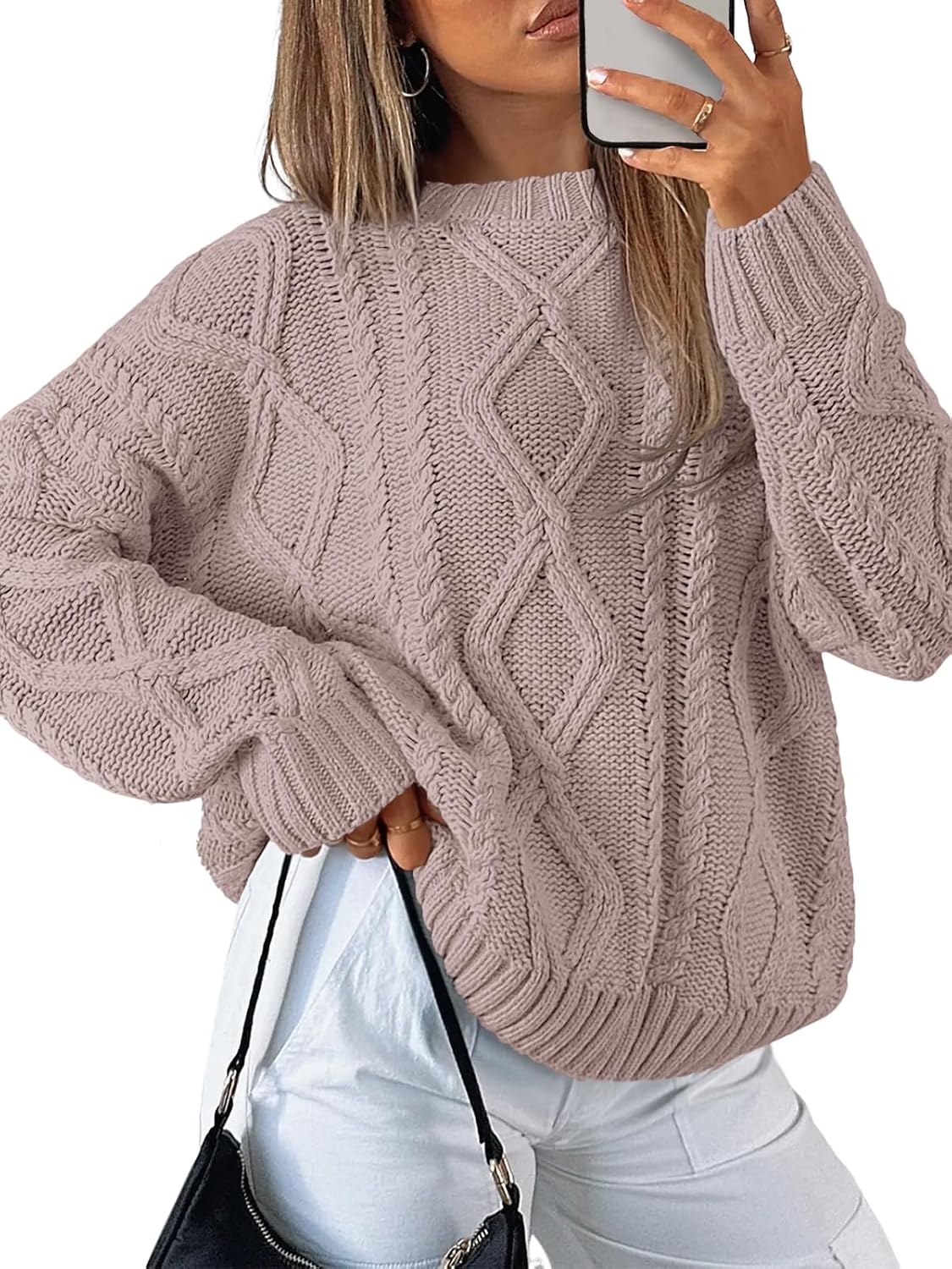 Women's Cozy Cable Knit Sweater – Oversized Chunky Pullover for Fall & Winter