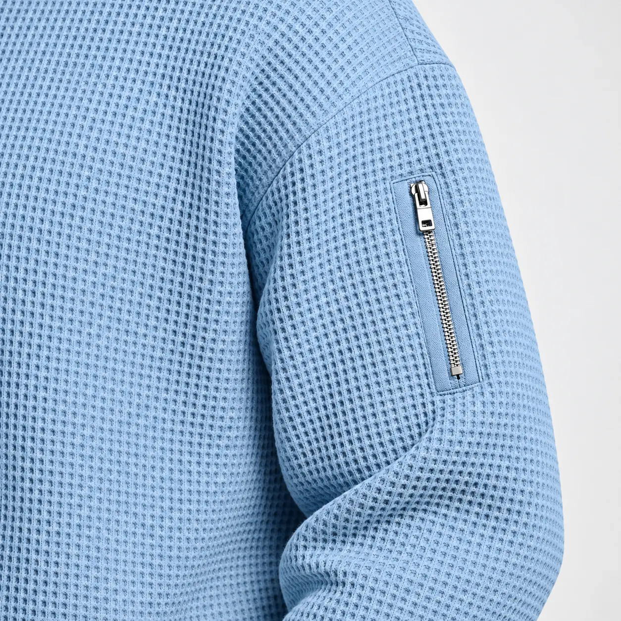Sky Blue Sleeve Pocket and Waffle Texture Detail