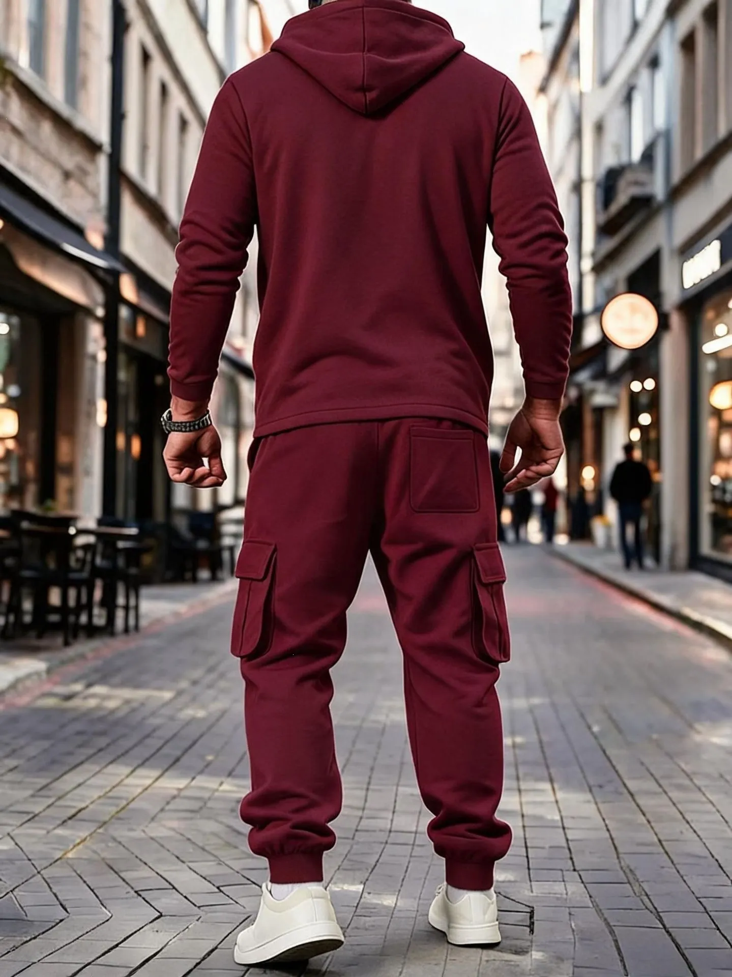 Hooded zip cargo jogger set detail