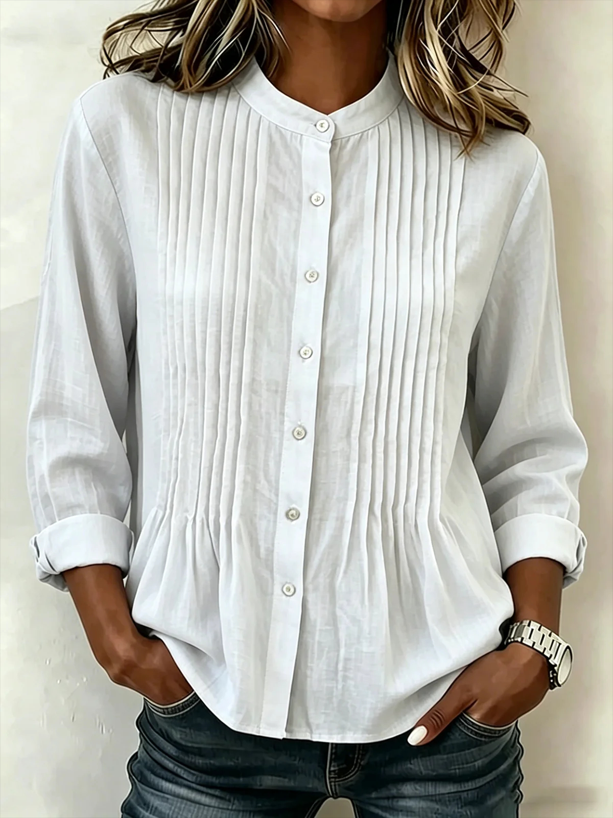 🤍 PureEase™ Pintuck Button Blouse