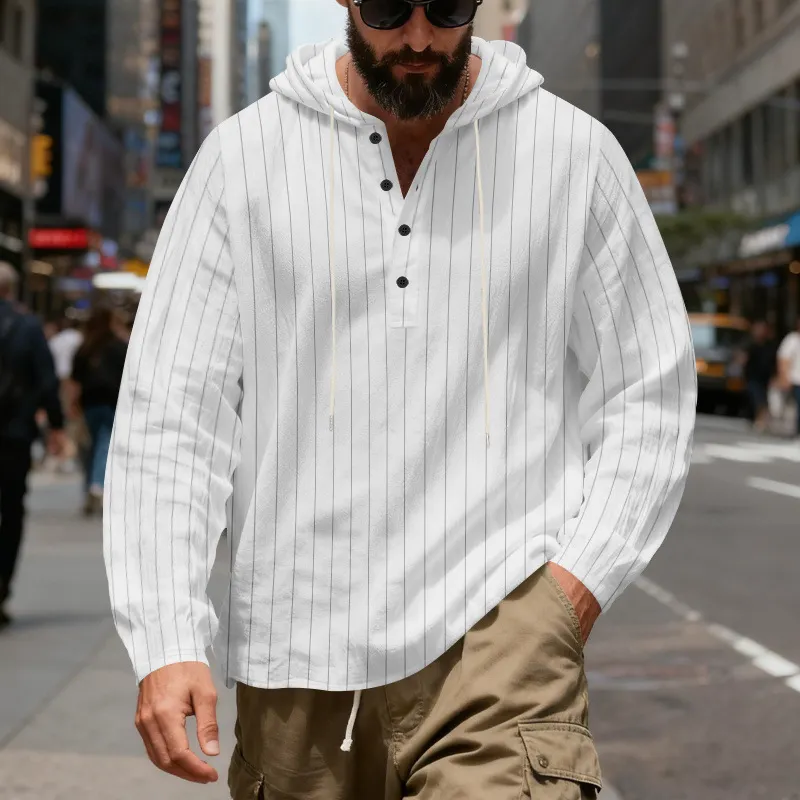Striped hooded pullover detail