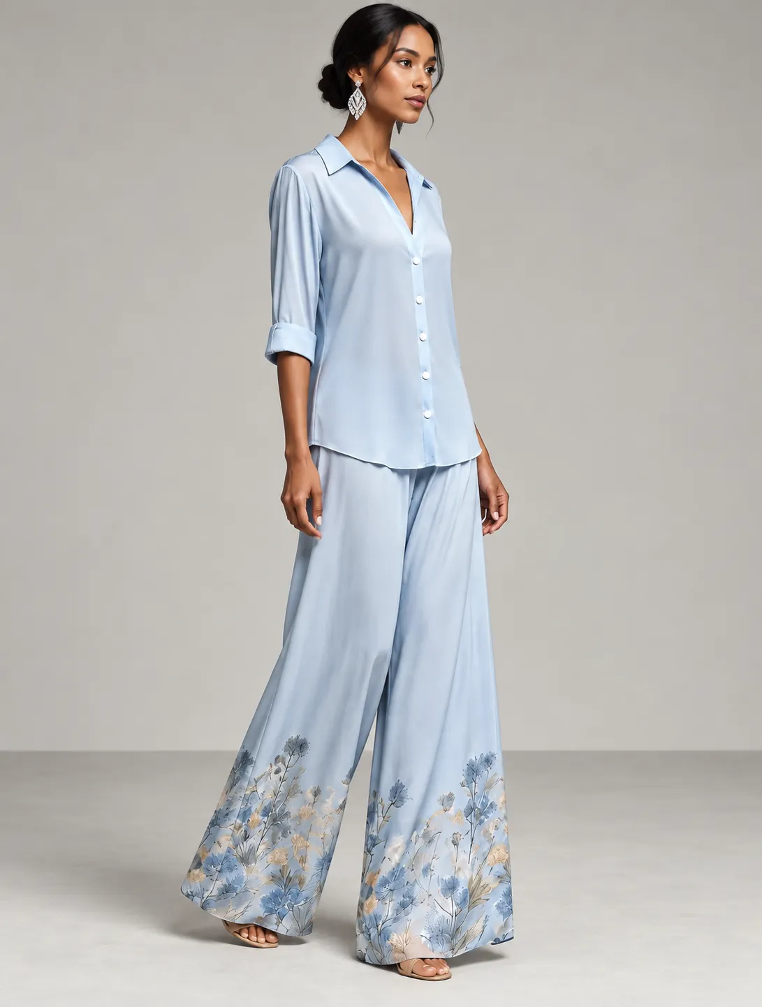 Relaxed two-piece silhouette in light blue