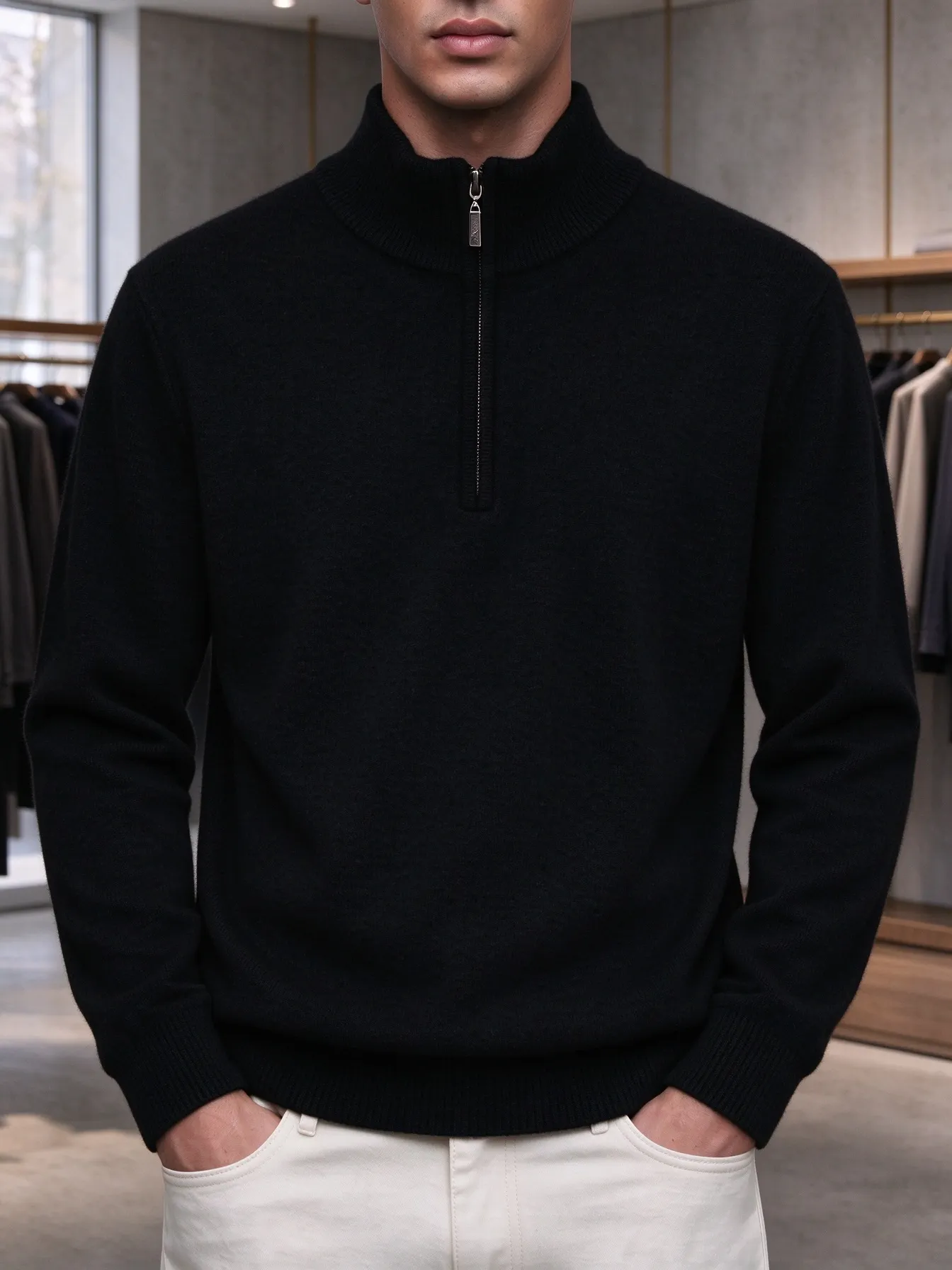 ⏰CLEARANCE💥 Men's Casual Comfortable Solid Zipper Cashmere Sweater Top